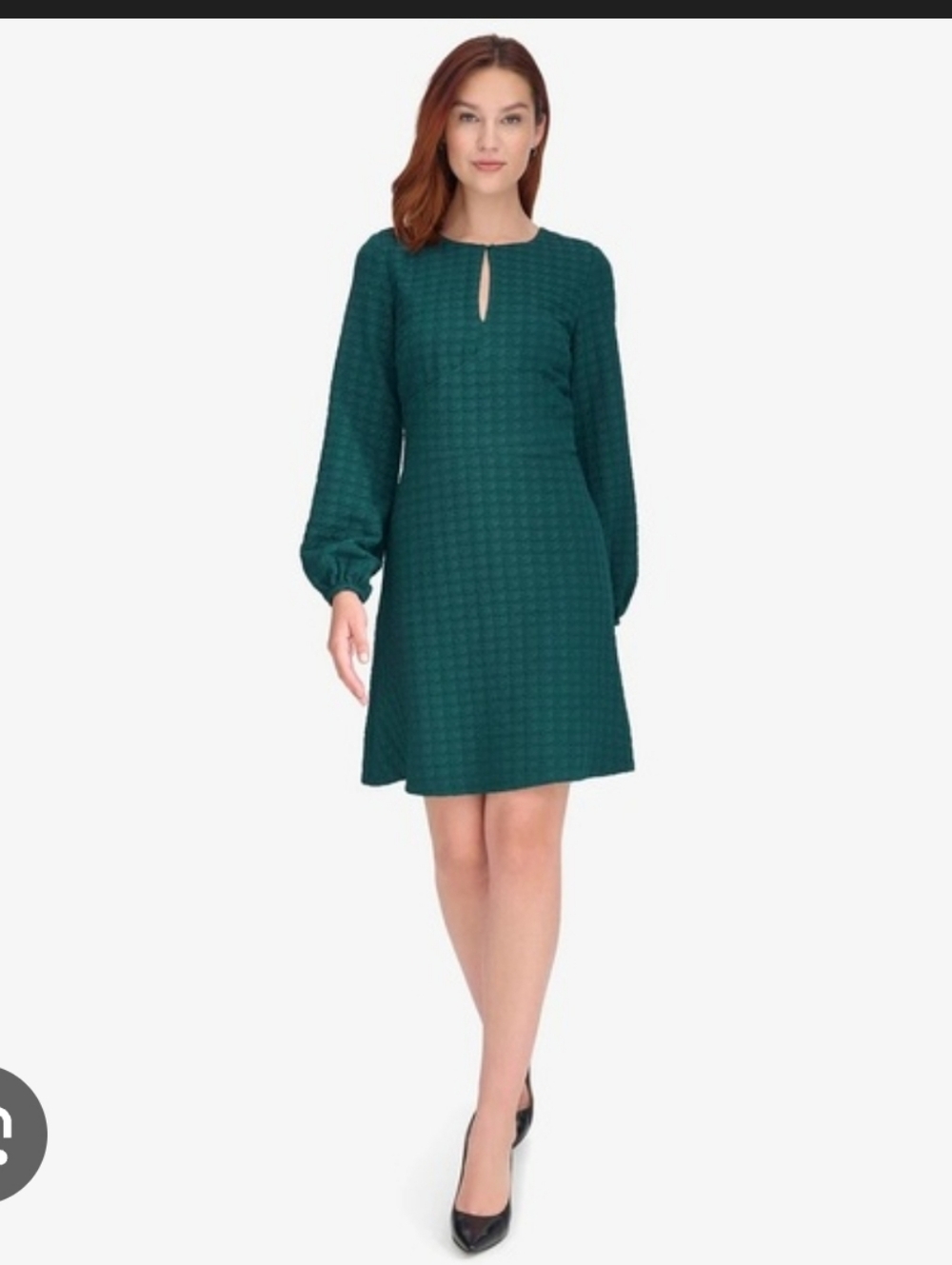 Tommy Hilfiger Green Textured Shift Dress 10P Petite Long Sleeve Office Chic